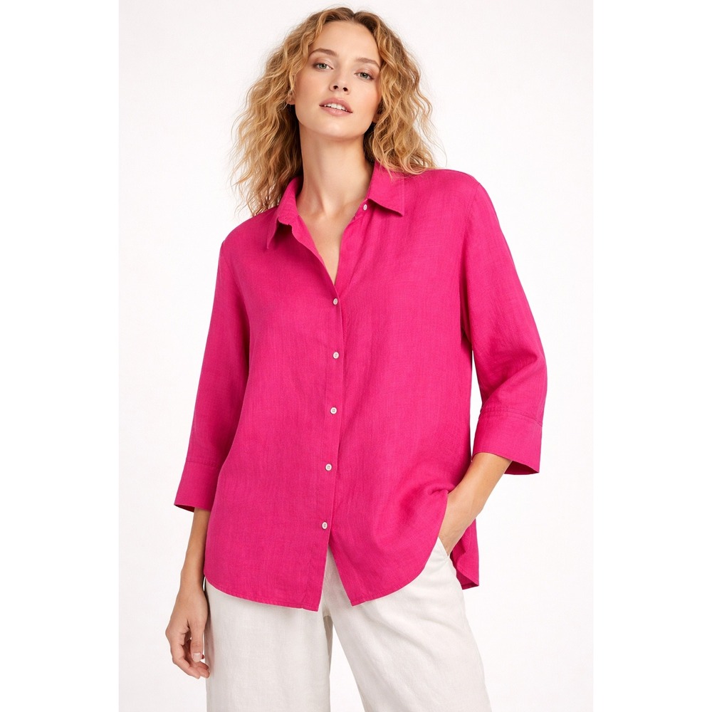 Chicos Pink 100% Linen Button Down Shirt 3/4 Sleeve Size 4 XXL 20